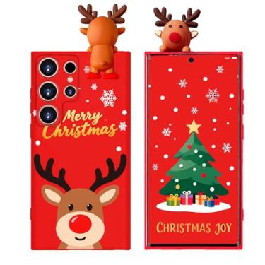 Imagem de Esakycn Capa para Samsung Galaxy S23 Ultra Natal, capa de telefone silicone vermelho 3D boneca brinquedo de Natal com design para meninas mulheres presente capa fina à prova de choque macia fofa para