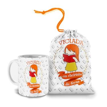 Imagem de Caneca Frase - Cheirinho de Livro - Com Saquinho - Presente Criativo (Branca_com_saquinho)