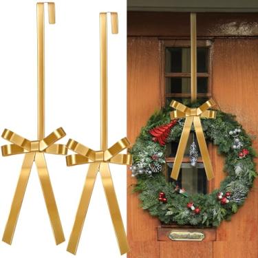 Imagem de Otoolling Pacote com 2 cabides de guirlanda de Natal para porta da frente, decoração de Natal, arco de metal, guirlanda de porta, ganchos de guirlanda de arco dourado para pendurar sinal de