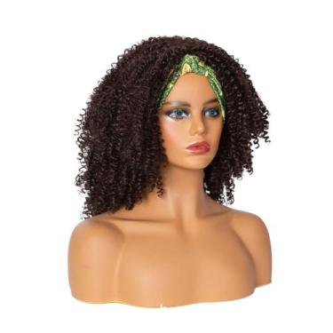 Imagem de Peruca Afro Curly 35cm preta sintética para mulheres com faixa de cabe