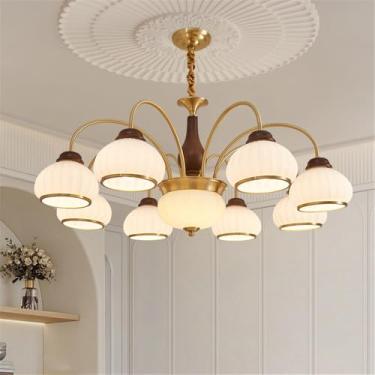 Imagem de Lustre contemporâneo de latão para sala de estar com LED, estilo retrô, criativo, para restaurante, quarto, escritório, hotel, casa de campo, café, luminária pendente (18 lâmpadas)