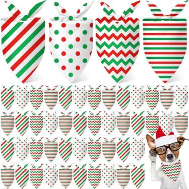 Imagem de Shinylin 48 Bandanas de Natal para cães coloridas para cães com estampa de ondas listradas de bolinhas para animais de estimação, acessórios de fantasia de festa de Natal