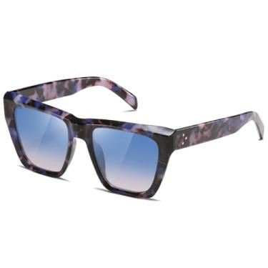 Imagem de Óculos de sol femininos polarizados, quadrados, grandes, modernos, lentes de proteção UV, Carapaça de tartaruga azul/cinza azul