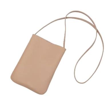 Imagem de Bolsa de couro macio com cordão, mini bolsa transversal com alça ajustável, elegante bolsa de ombro feminina, Bege, Medium, Moderno