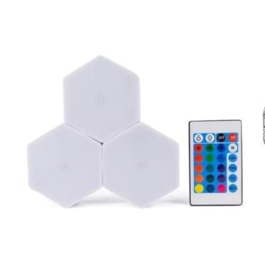 Imagem de Kit Luminária LED RGB, 3 Lâmpadas Sem Fio com Controle Remoto, Material ABS, 75x27x84 cm, Luz Touch com Suporte Adesivo, Alimentação por Pilhas AAA