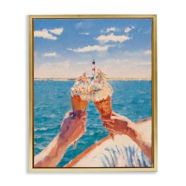 Imagem de Stupell Industries Arte de parede em tela flutuante marrom com moldura de sorvete Cheers on Boat, design de Ziwei Li, 53 x 43 cm