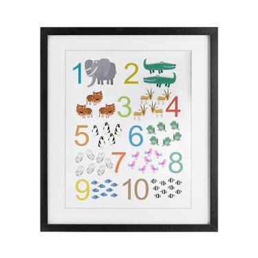 Imagem de Stupell Industries Kid's Counting Animals Impressão emoldurada preta sob vidro, design por Carla Daly, 16 x 13