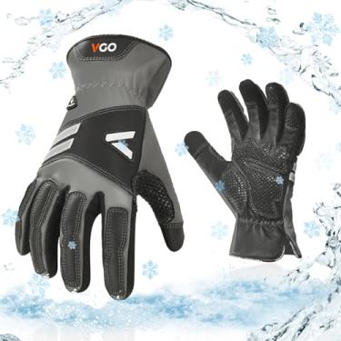 Imagem de Vgo... Luvas masculinas de trabalho de inverno, à prova d'água, redução de impacto, palma de couro, tela sensível ao toque compatível com construção, armazenamento frio, ao ar livre (CA7780FW, cinza