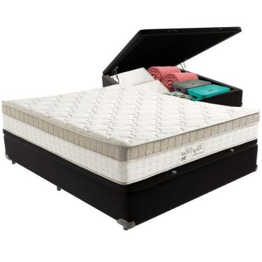 Imagem de Cama Box Baú Preto E Colchão King Best Bege Molas Ensacadas Casal Anjos