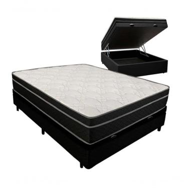 Imagem de Cama Box Baú Casal 138 Tecido Preto Com Colchão Paris De Molas Preto 67x138x188