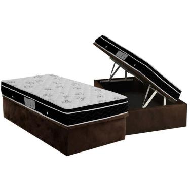 Imagem de Cama Box Baú Solteiro: Colchão Molas Ortobom Nanolastic Physical + Base Crc Suede Brown(88x188)