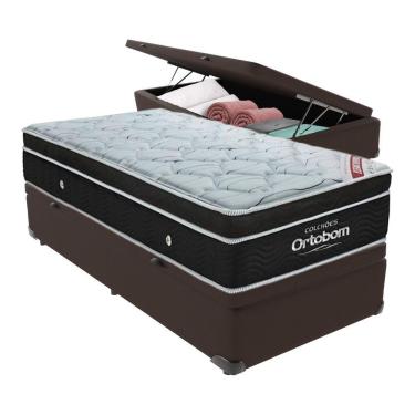 Imagem de Cama Box Baú Solteiro Colchão Ortobom Elegant Mola Ensacada Marrom