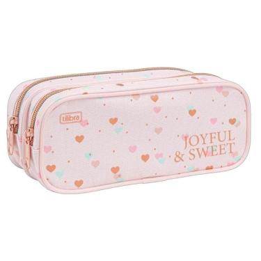 Imagem de Estojo Escolar Infantil Duplo Académie Coração Metalizado Rosa - Tilibra