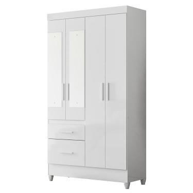 Imagem de Guarda Roupa Solteiro Madri 4 Portas E 2 Gavetas Flex Branco Com Espelho - Moval