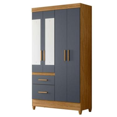 Imagem de Guarda Roupa Solteiro Madri 4 Portas Freijó Cinza Com Espelho - Moval