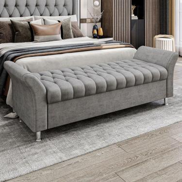 Imagem de Recamier Puff Estofado Queen 160 Cm Ágata Veludo Cinza