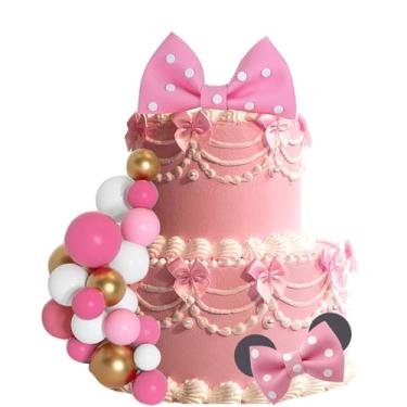Imagem de Topo de bolo de rato rosa, laço rosa e orelhas, artigos de festa temática de princesa, decoração de tema bonito para bebé, aniversário, rato, festa, meninas, 1º 2º aniversário, decoração de chá de