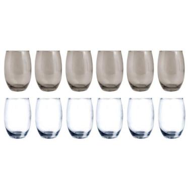 Imagem de 12 Copos de Vidro 450ml 6 Transparente e 6 Cinza Drink Suco - PRATICAS