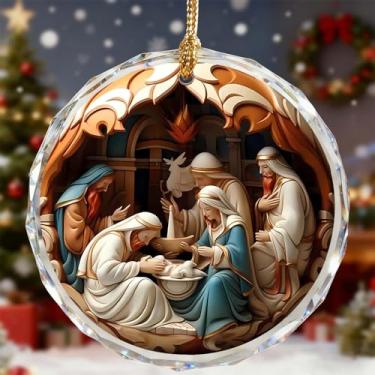 Imagem de Yanlisenti Ornamentos de cristal de presépio 2025, decorações de árvore de Natal, decoração de Natal do nascimento de Jesus, enfeites decorativos vintage pendurados, presentes religiosos para cristãos