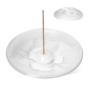 Imagem de Suporte para queimador de incenso de vidro com design de base 3D – Bandeja coletora de cinzas de textura martelada fosca de 11,4 cm, queimador de design minimalista para incenso, acessório de mesa de
