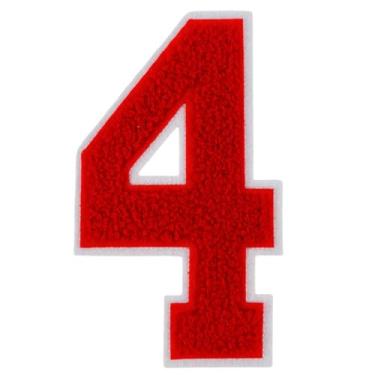 Imagem de 1 peça de adesivos de número de chenille vermelho de 12,7 cm com borda branca, remendos de ferro para roupas, jaquetas, mochilas, adesivos de número estilo universitário, par com patch de letras