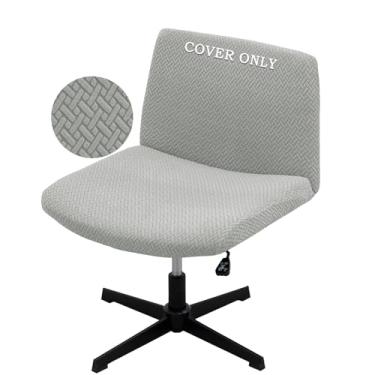 Imagem de VZLQZJMKY Capa de cadeira de vaidade cruzada à prova d'água e elástica sem braço, capa para cadeira sem braços, capas de cadeira de escritório (cinza claro, apenas a capa, sem cadeira)