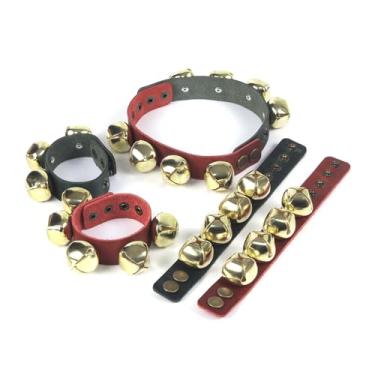 Imagem de Jingle Bells, pulseira de couro vintage, instrumentos de percussão de sinos de Natal para aprendizagem de ritmo musical e performance de banda (vermelho e verde)