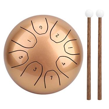 Imagem de Generic Bolsa de Tambor Handpan de Língua de Aço, Mini Tambor Etéreo Com Pés de Borracha, para Entusiastas Musicais, Material de Aço Carbono (Ouro)
