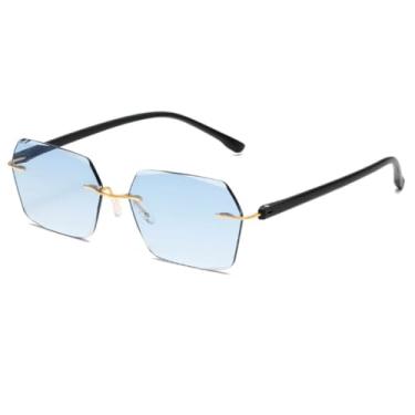Imagem de HCPIHF Óculos de sol da moda com lentes coloridas UV400, sem armação, estilo punk moderno, para mulheres e homens (dourado-azul)