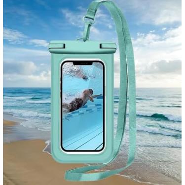 Imagem de Bolsa impermeável flutuante universal, bolsa seca subaquática para iPhone | Samsung Galaxy | Google Pixel | Motorola Phone abaixo de 9 polegadas, capa flutuante essencial para férias, verde