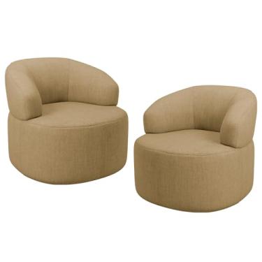 Imagem de Kit 02 Poltronas Giratória Orgânica Para Sala de Estar Living Helena L02 Linho Bege Escuro - Lyam Decor