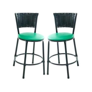 Imagem de Kit 2 Banquetas Baixas Para Bar E Balcão Área Gourmet Confortáveis Preto/Verde