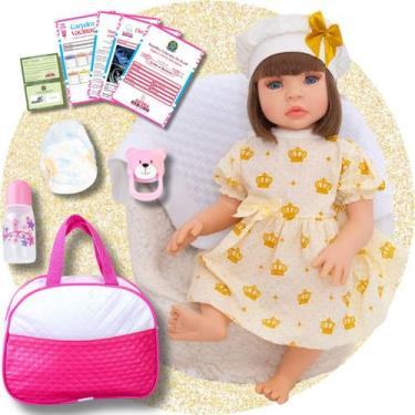 Imagem de Boneca Bebê Reborn Vestido Luxo Realista de Silicone Pode Dar Banho Bo