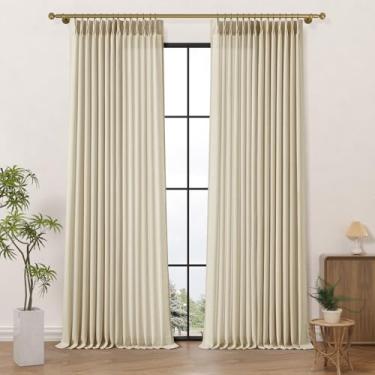 Imagem de Cortinas plissadas de linho boho de 96 polegadas para sala de estar, filtro de luz semitransparente, 2,5 m, bege, creme, privacidade, escurecimento, mistura de linho grosso, 24 cm, conjunto de 2