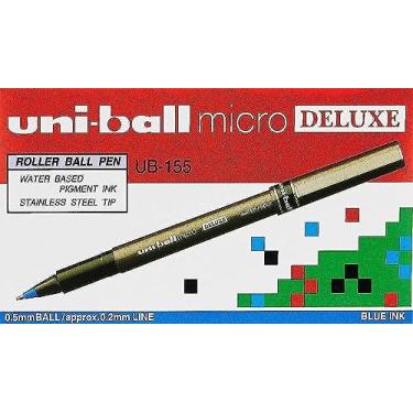 Imagem de uni-ball Caneta esferográfica micro deluxe UB155 ultrafina ponta de 0,5 mm 0,2 mm linha azul Ref UB155BLU [pacote com 12]
