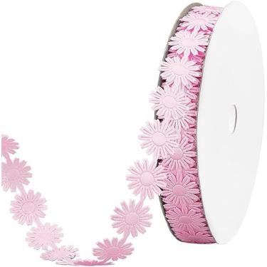 Imagem de Fita de acabamento de flor rosa de 20 metros, renda decorativa de 17 mm/0,6 polegadas, acabamento de costura de poliéster, acabamento de crochê decorativo de renda bordada para embrulhar vestido