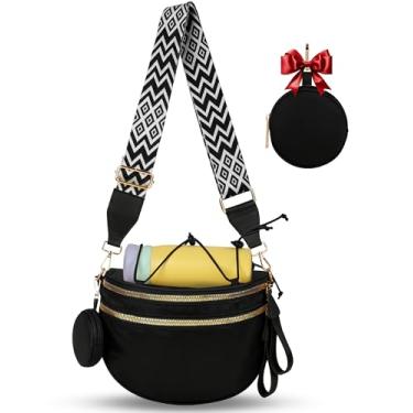 Imagem de MxDicha Bolsas transversais femininas com vários compartimentos e alças ajustáveis, leves e espaçosas, bolsas transversais para viagens, academia e mães, pretas