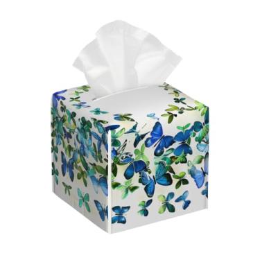 Imagem de Suporte quadrado de couro para caixa de lenços de papel, impermeável, círculo, animal, borboleta, organizador de papel facial com cinto inferior, estojo de lenços para mesa, banheiro, escritório, mesa