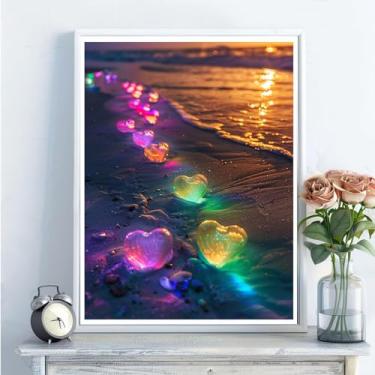 Imagem de Kits de arte de diamante 5D para adultos - kits de pintura de diamante de praia faça você mesmo, broca redonda completa - bordado de cristal em ponto cruz para decoração de parede, presentes de Natal