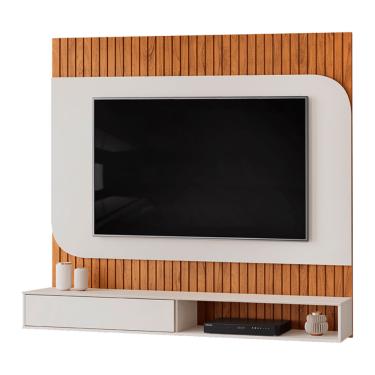Imagem de Painel Para TV Até 65 Polegadas Detalhe Frisado Com Nichos Catar Madeirado/Off White