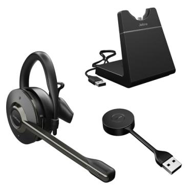 Imagem de Jabra Fone de ouvido sem fio conversível Engage 55 SE (segunda edição) com suporte de carregamento e adaptador Link 400 USB-A DECT – Funciona com todas as plataformas UC, como Google Meet e Zoom