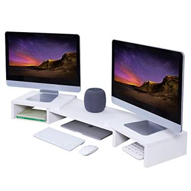 Imagem de Superjare — Suporte de monitor atualizado para computador/TV/PC, organizador multifuncional de mesa – Branco