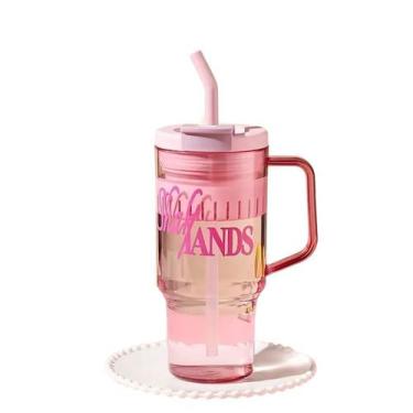 Imagem de Copo Grande Acrilico 1l Alça Com canudo e Tampa Rosa - Shark Blue