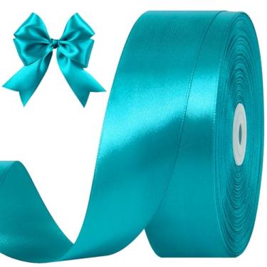 Imagem de CLUEWR Fita de cetim azul pavão de 100 metros, rolo de fita para buquês de flores, embrulho de presente, casamento, artesanato artesanal