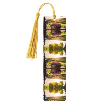 Imagem de Vinho tinto - Conjunto de 5 peças de marcadores de livro de madeira com borlas, madeira natural para livros e diários, presente para amantes de livros.