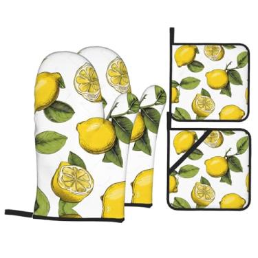 Imagem de Conjunto de luvas de cozinha estampadas com suporte de tampa, luvas de forno resistentes ao calor para manusear panelas quentes, grelhar, churrascos, kit de 4 peças.