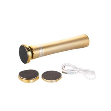 Imagem de Esfoliador Para Pés Portátil Recarregável USB, Remove Calosidades, com 2 Discos e 3 Lixas, 17x3cm, Preto/Rosa/Ouro