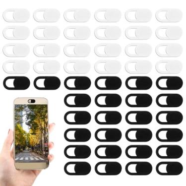 Imagem de 50 peças de capa de webcam, capa de câmera universal ultrafina de 0,023 polegadas para laptop, computador, telefone, protege sua privacidade e segurança, preto e branco