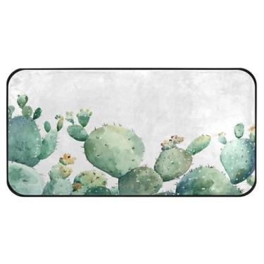 Imagem de Burbuja Tapete de cozinha de cacto aquarela 51 x 99 cm, tapete lavável antiderrapante com suporte de borracha, tapete para cozinha, sala de estar, banheiro, decoração de casa