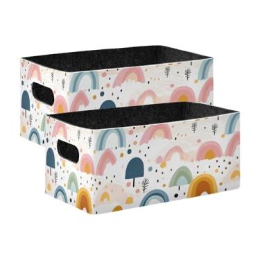 Imagem de xigua Conjunto de 2 caixas de armazenamento de arco-íris, cubo de armazenamento dobrável, organizador de cestas de armazenamento para brinquedos, livros, prateleiras, armário, lavanderia, berçário